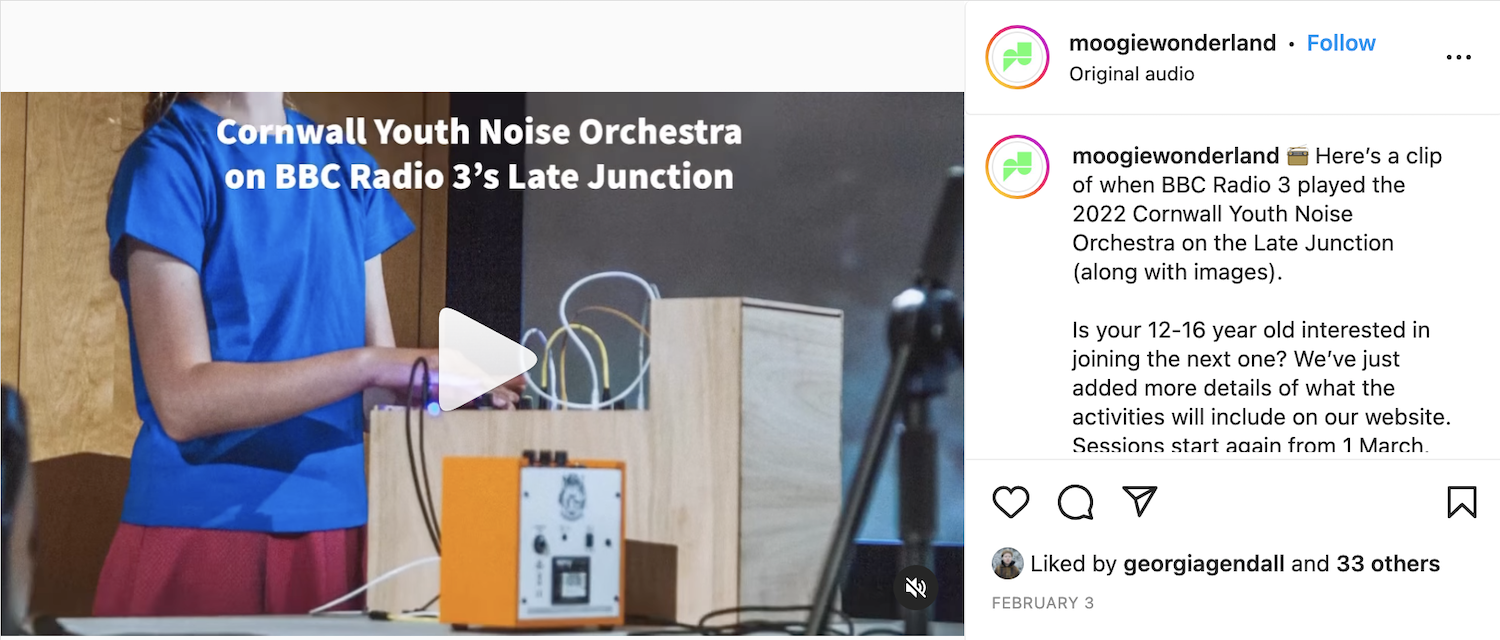 Instagram screenshot of Radio 3's feature of Cornwall youth noise orchestra