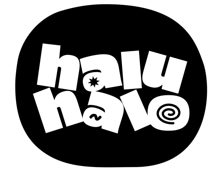 The words 'haluhalo' on a black circle in white font
