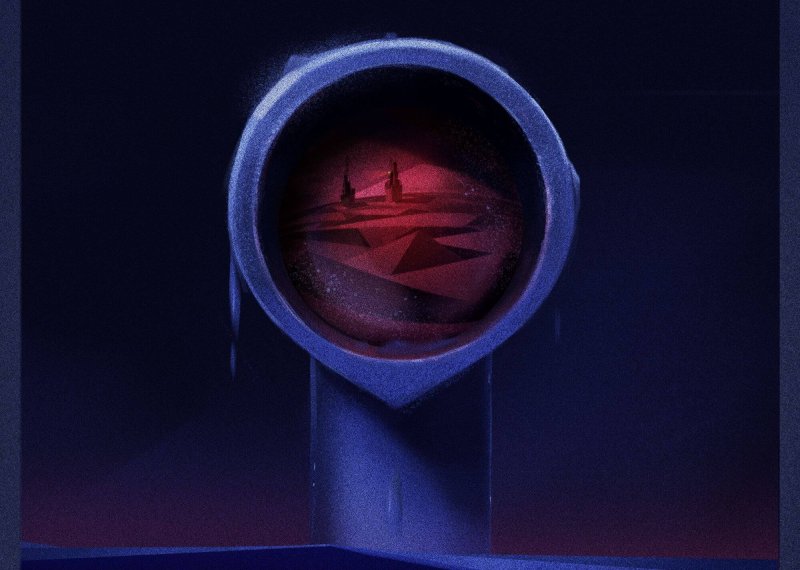 Middle Watch film poster - animation still of periscope coming out of the sea (in blue and black hues)  