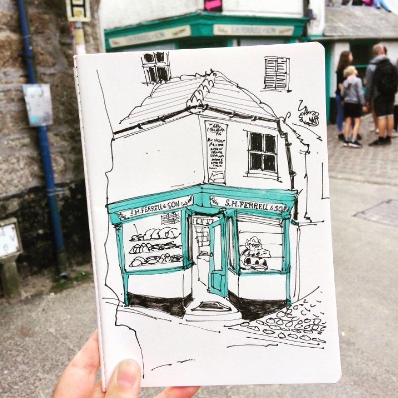 Sketch of a bakery shop window