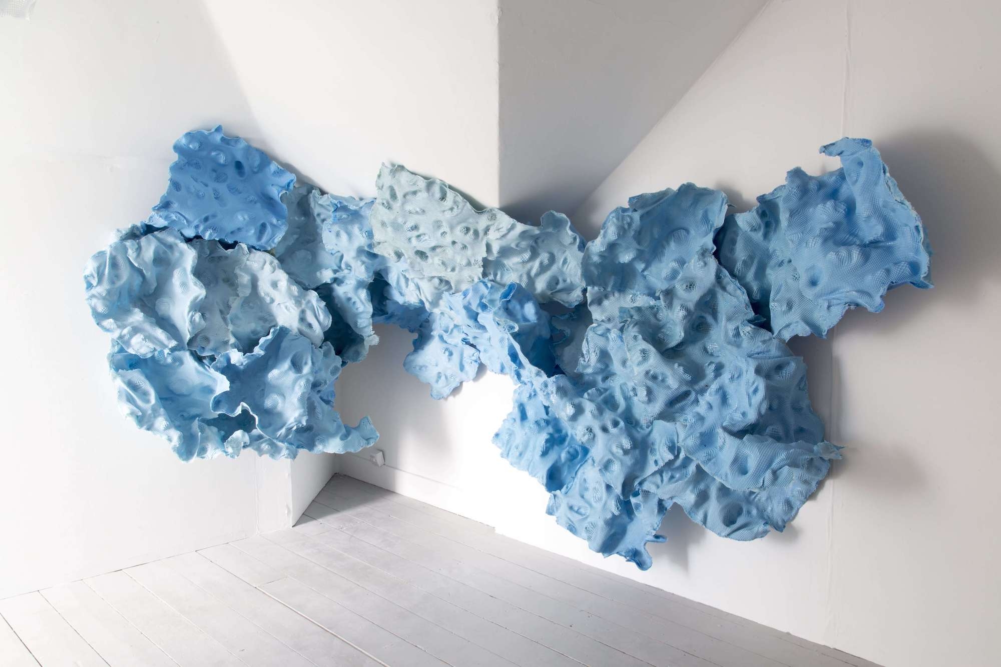 Falmouth University Fine Art installation of blue abstract sculpture