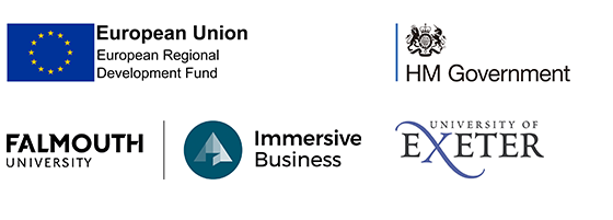 Immersive Business, Falmouth University, ERDF and HM Gov logos