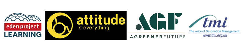 Four logos in a row - Eden Project, Attitude is Everything, A Greener Future and TMI