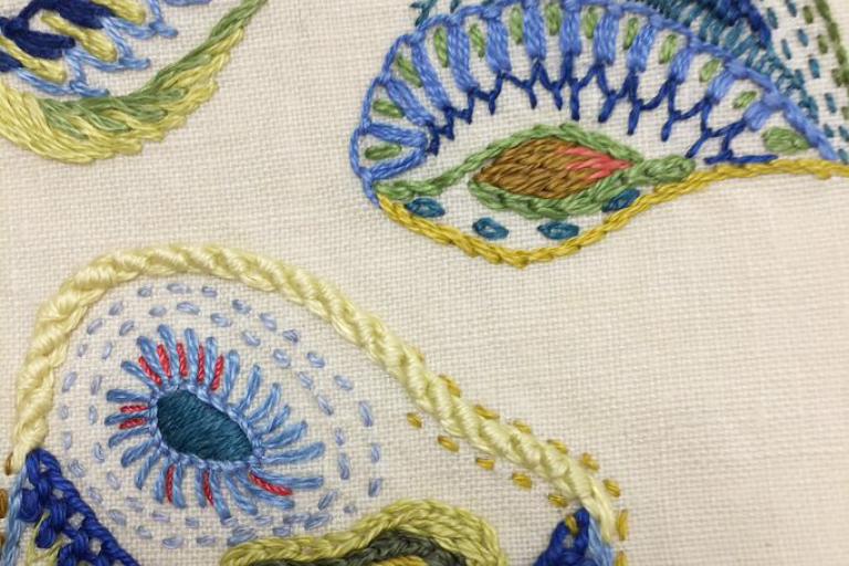 Embroidered shells by artist Hazel Sims