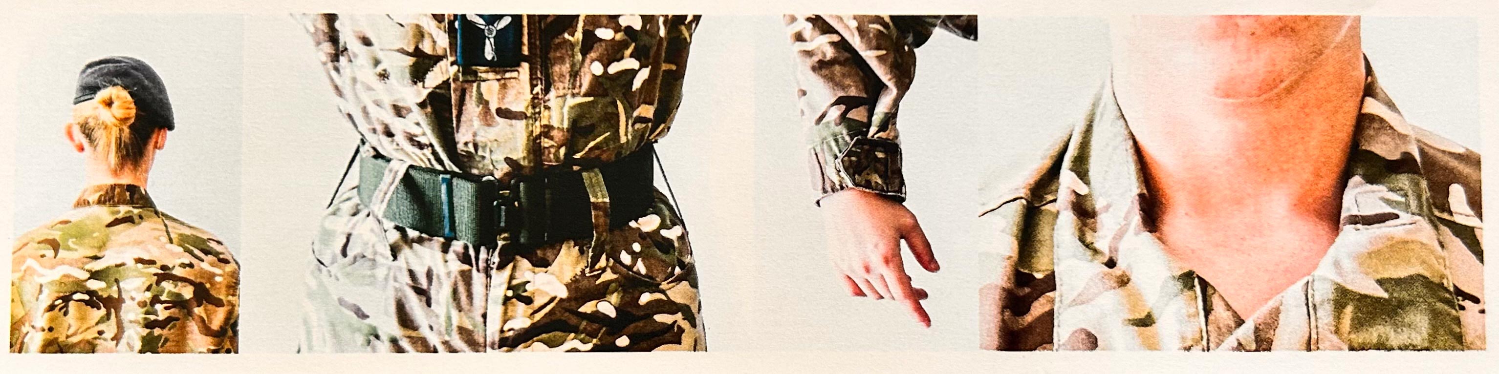 Photograph montage of a person in military uniform