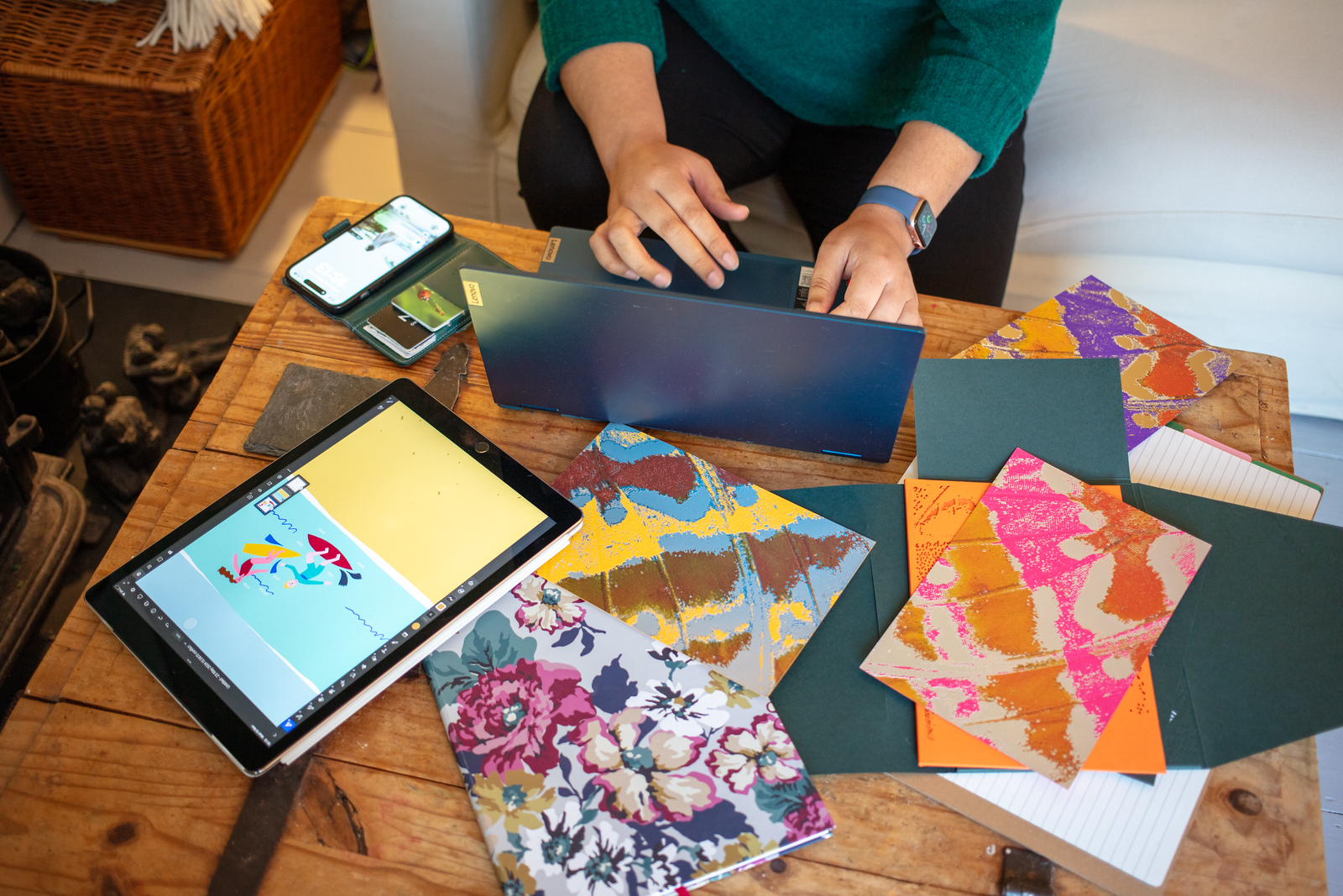 A woman doing work at a desk