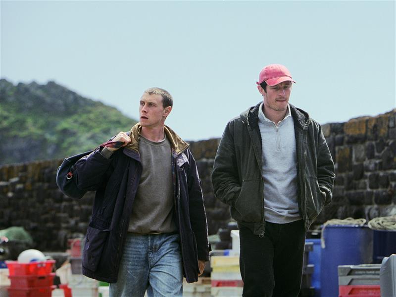 George MacKay and Callum Turner on the set of Rose of Nevada