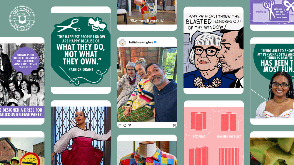A collage of social images from the british sewing bee's social media