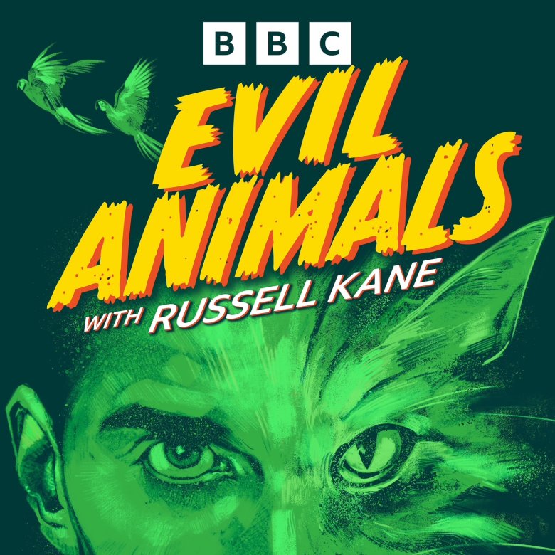 A green drawing of a man turning into a cat