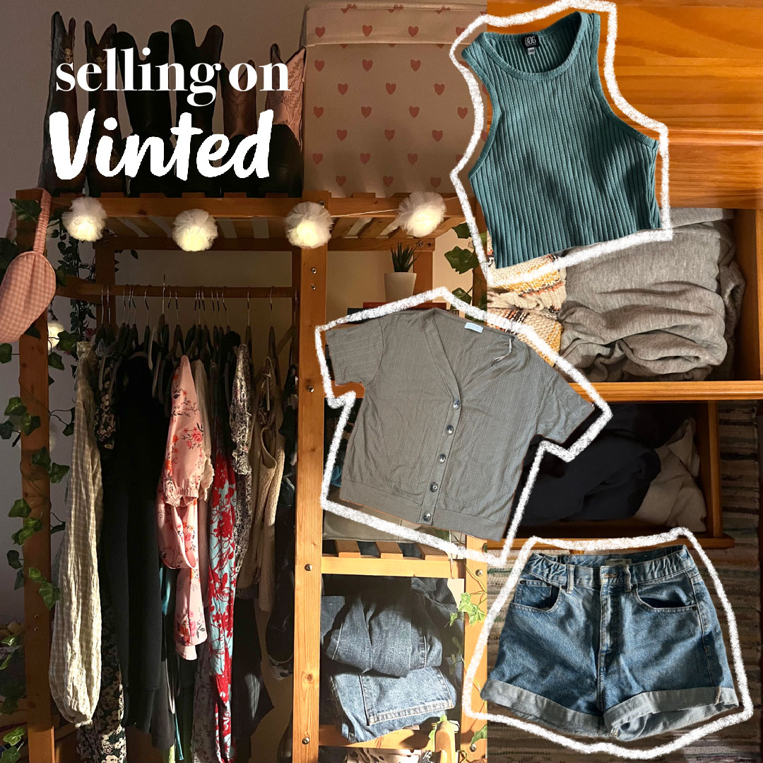 various items of clothing with the text 'selling on Vinted'