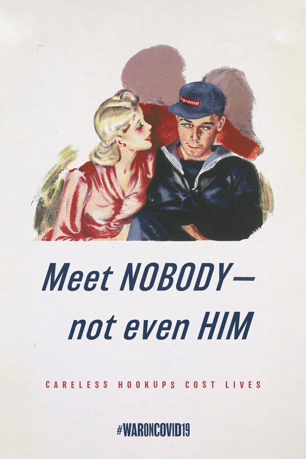 1940s style illustration of a man and woman flirting with the text 'Meet Nobody - not even him'