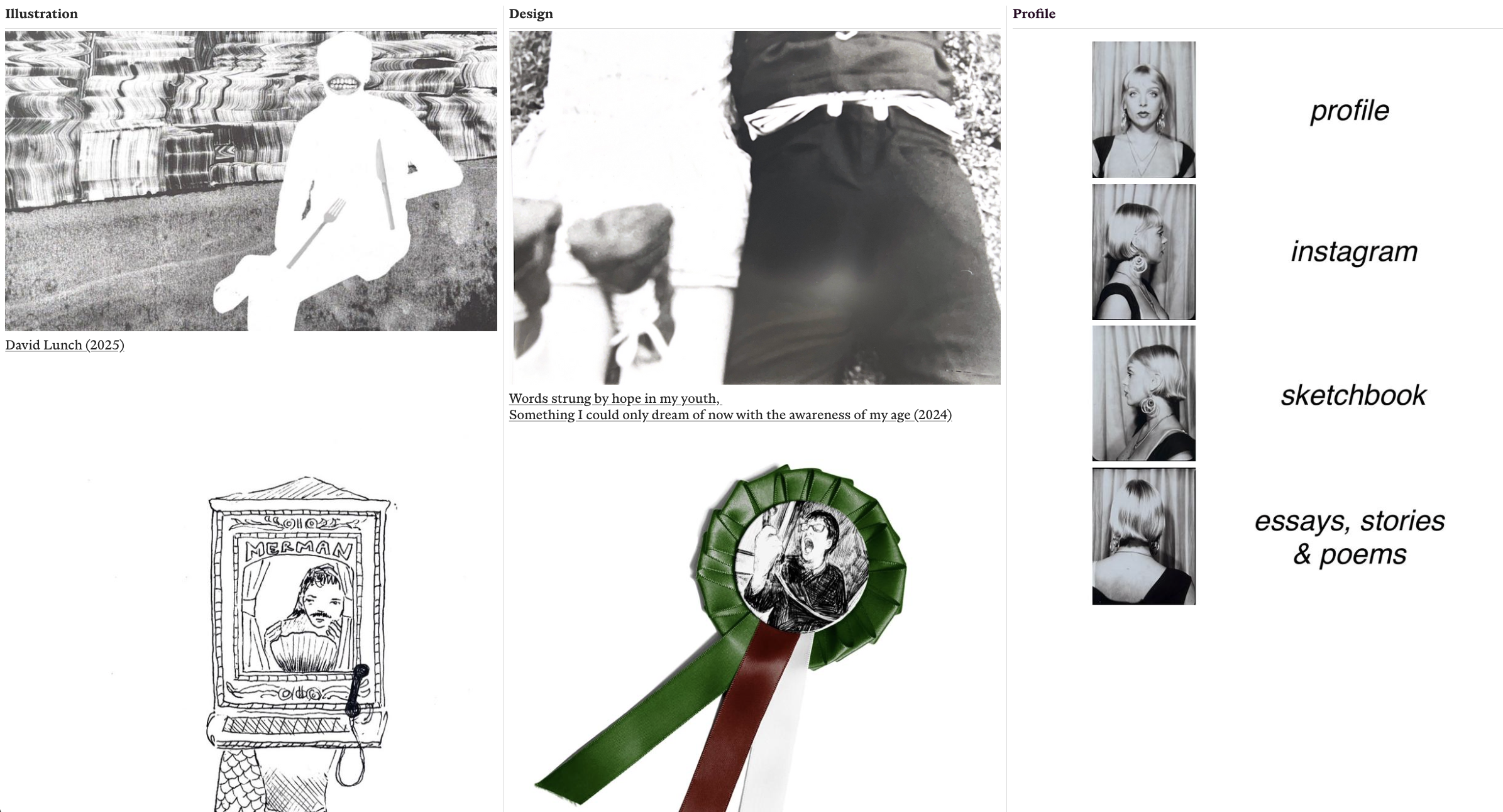 A web page showing various illustrations by Falmouth University student Amelie Bailey Hall