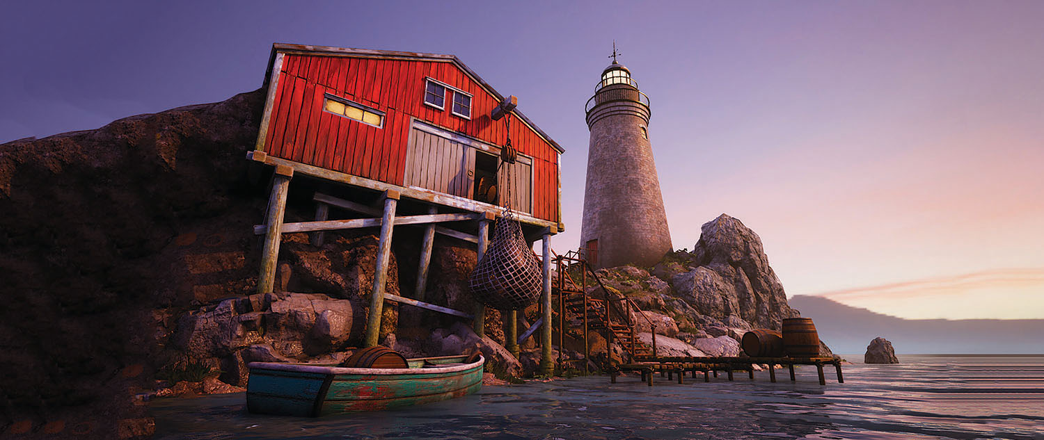 Animation of red wooden house on stilts