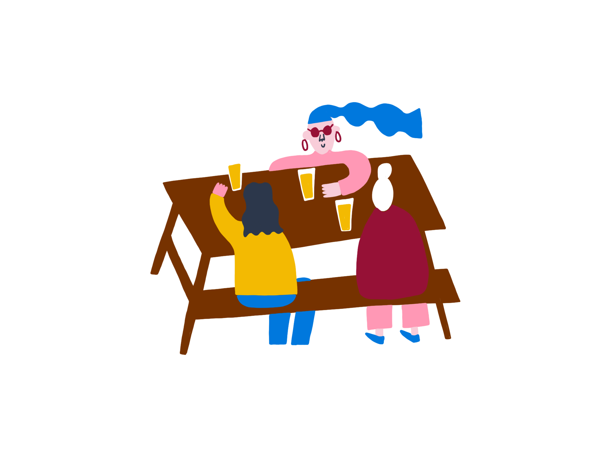 Illustration of poeple having beers outside by Ella Kasperowicz