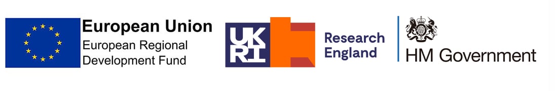 ERDF logo, Research England logo and HM Government logo