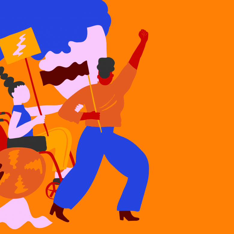 Artwork showing an illustration of women campaigning