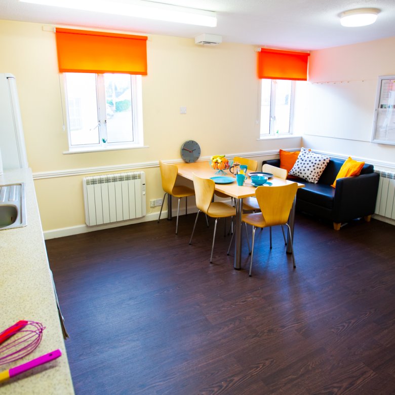 Shared open-plan living space at Tuke House halls of residence 