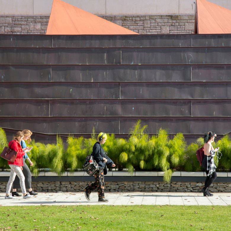 Students walking on Penryn campus