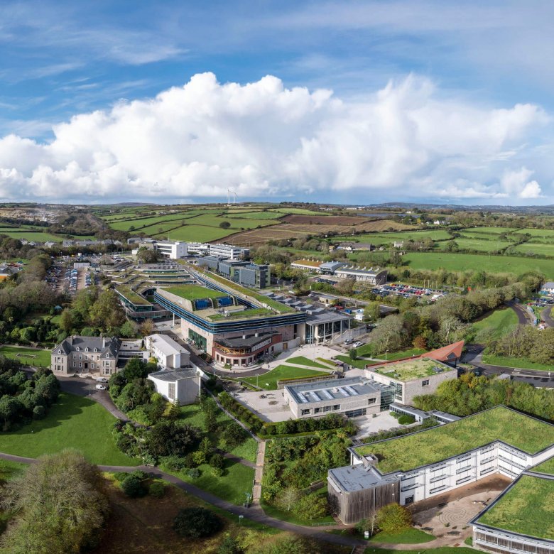 Panoramic view of Penryn Campus with buildings and trees