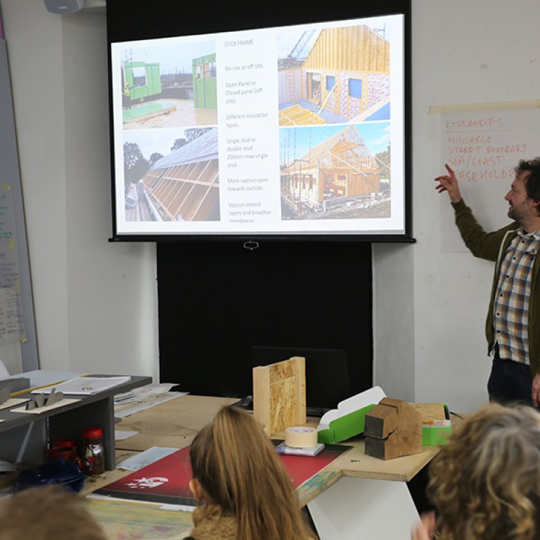 Tom Jubb presenting to BA Architecture students