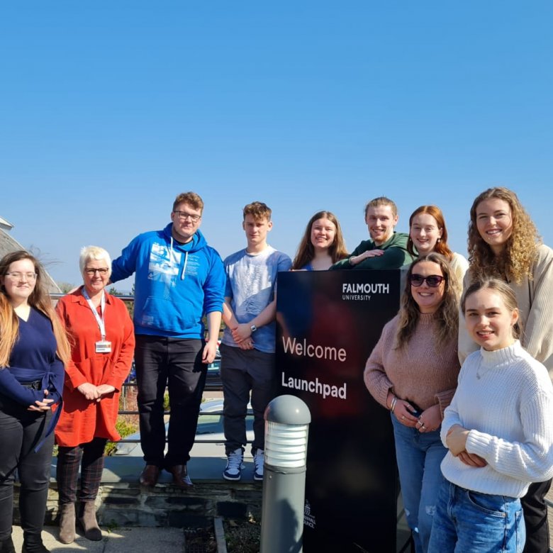 Business students outside the Launchpad studio