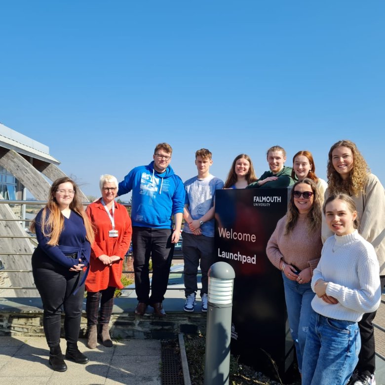Business students outside the Launchpad studio