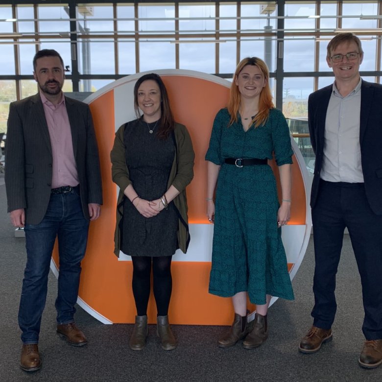 (l-r) Hamish McAlpine, Natalie and Corin from Kevri and Falmouth University's Robin Kirby