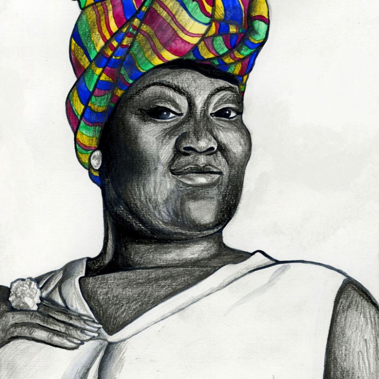 Drawing of Lady Phyll with Colour Headscarf 