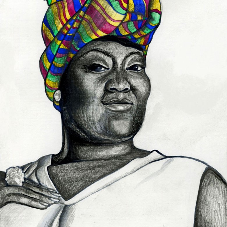 Drawing of Lady Phyll with Colour Headscarf