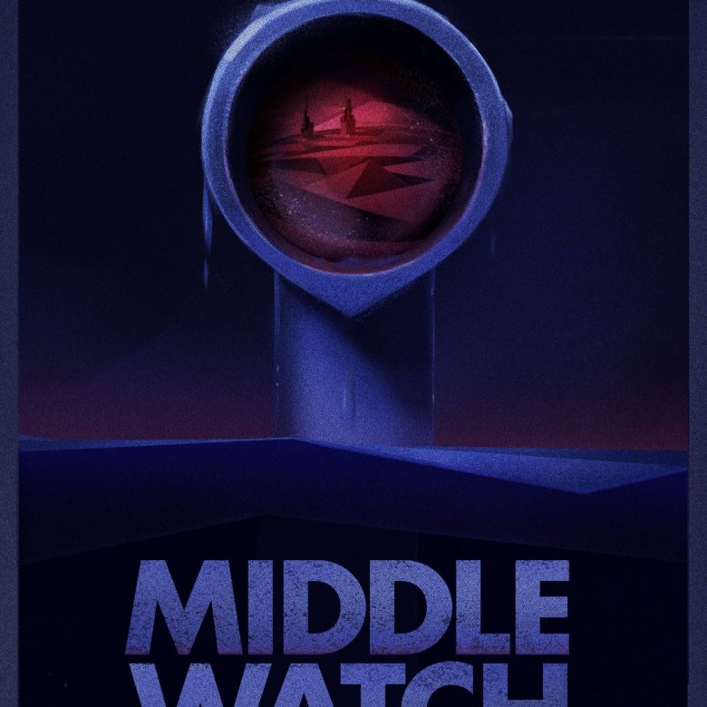 Middle Watch film poster - animation still of periscope coming out of the sea (in blue and black hues)  