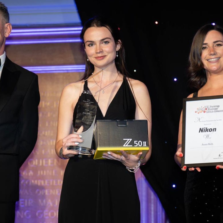 Falmouth University student, Anna Roth collecting her award at the UK Picture Editors Guild Award Ceremony