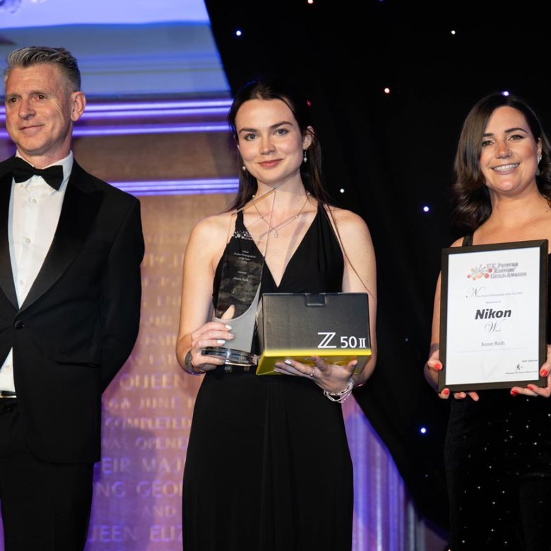 Falmouth University student, Anna Roth collecting her award at the UK Picture Editors Guild Award Ceremony