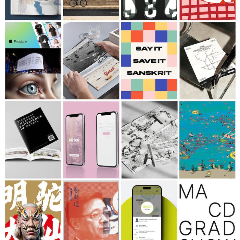 Montage of student work from Falmouth University's Communication Design MA