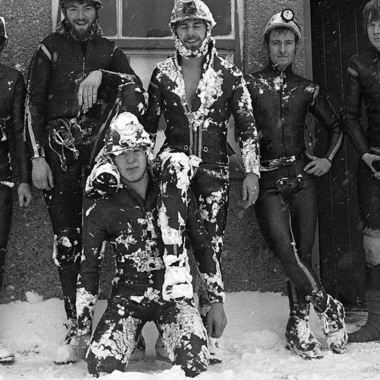 Members of Eldon Pothole Club in the snow