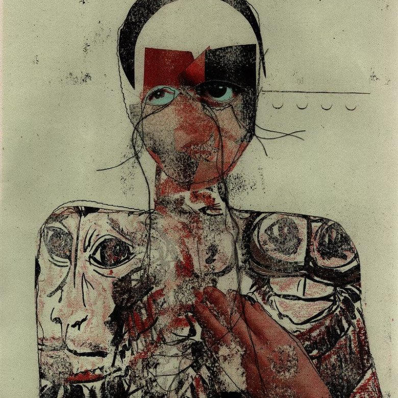 An abstract illustration of a woman - her body is covered in animal faces