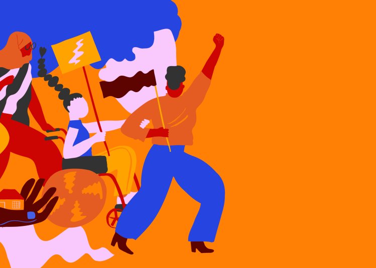 Artwork showing an illustration of women campaigning 