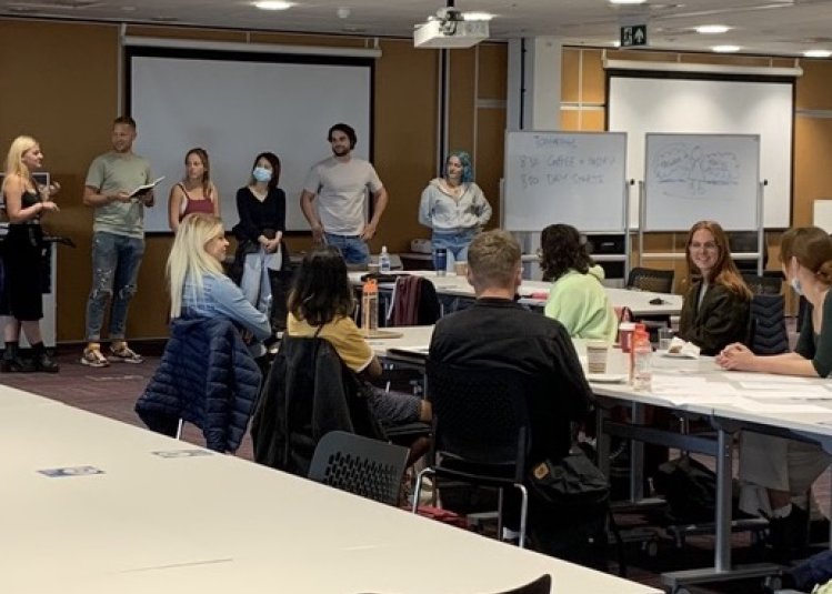 Students and recents graduates pitching their ideas at LEAP Summer School