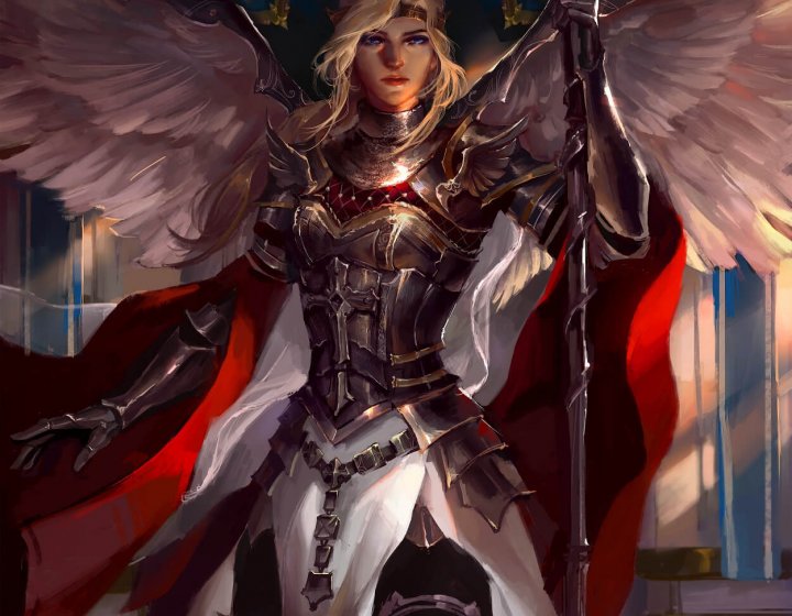 Animation still of a woman in armour with wings by Falmouth Game Art student