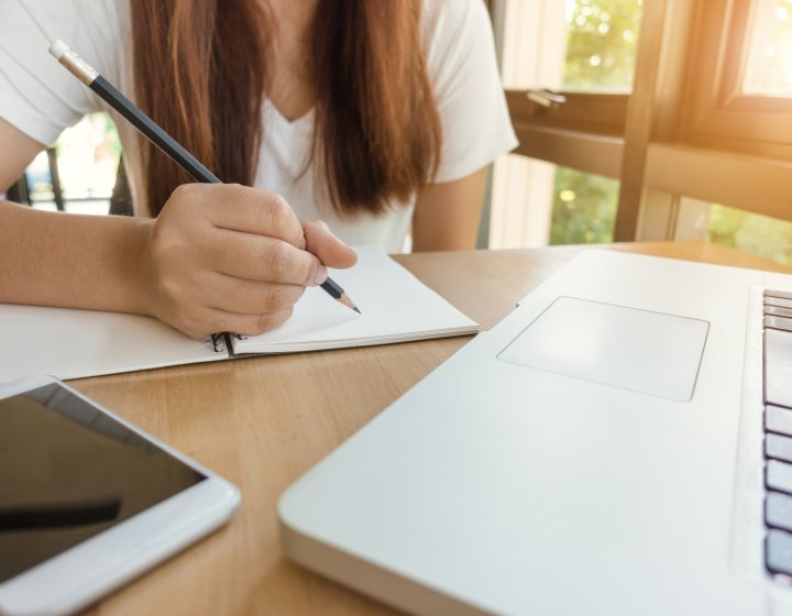 Woman studying from home