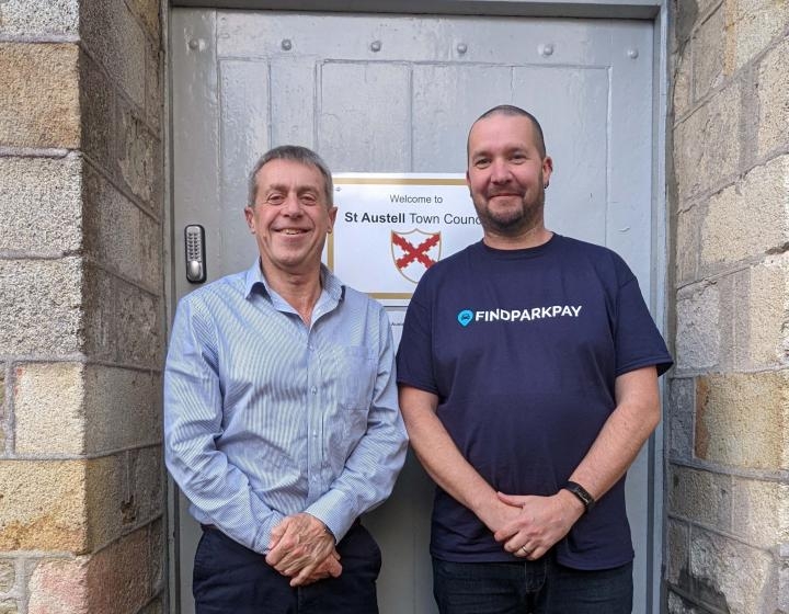 David Pooley from St Austell Town Council and FindParkPay founder Tim Macknelly