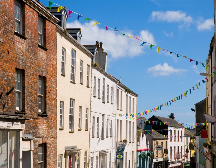 Picturesque buildings on Falmouth High street.