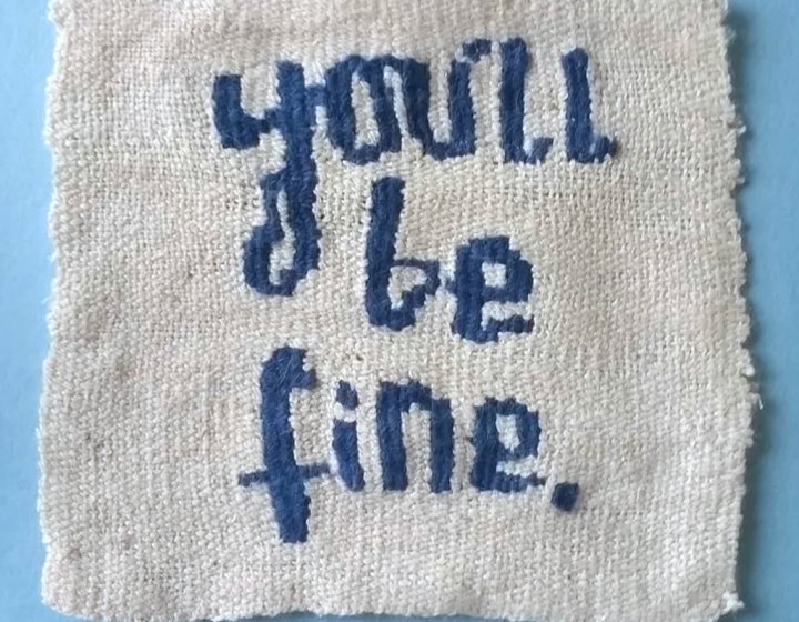Small square tapestry with 'you'll be fine' text