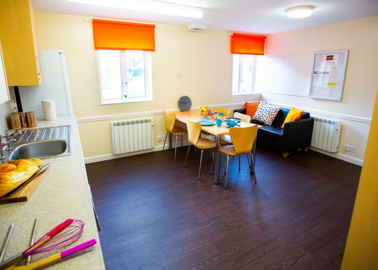 Shared open-plan living space at Tuke House halls of residence 