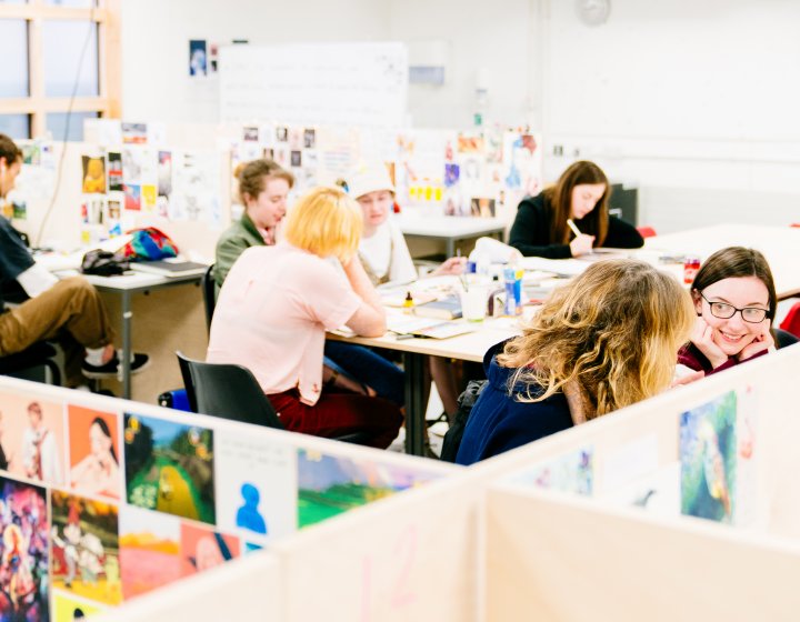 Students working in an illustration studio