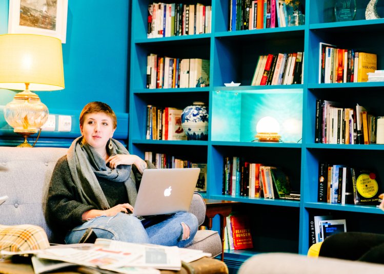 Student in the Lighthouse writers room at Falmouth University