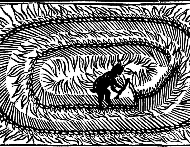 Illustration of devil mowing