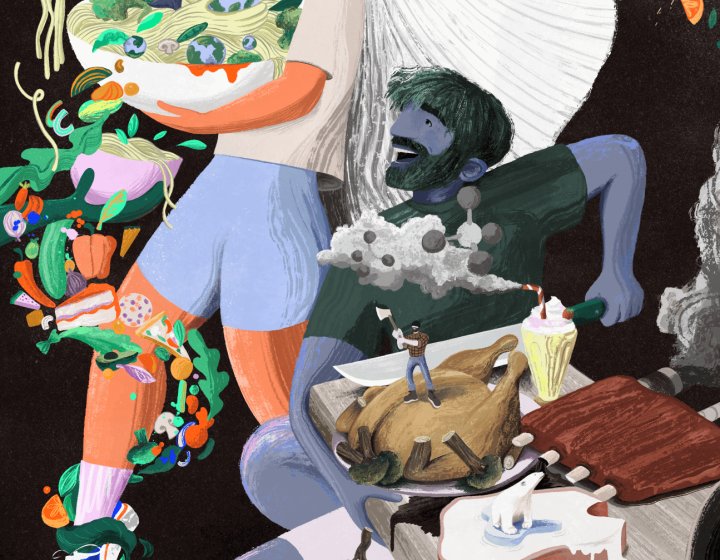 Abby Mundell's illustration was produced for Veganuary, promoting the climate benefits of plant-based eating.