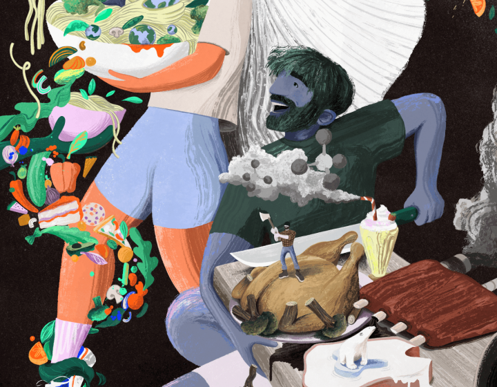 Abby Mundell's illustration was produced for Veganuary, promoting the climate benefits of plant-based eating.