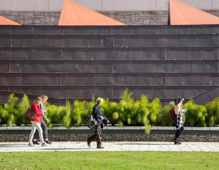 Students walking on Penryn campus