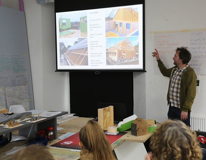 Tom Jubb presenting to BA Architecture students